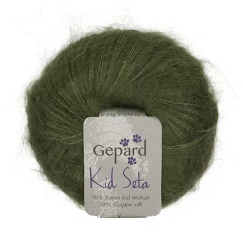 gepard kid seta moher fonal oliva zöld selyem mohair